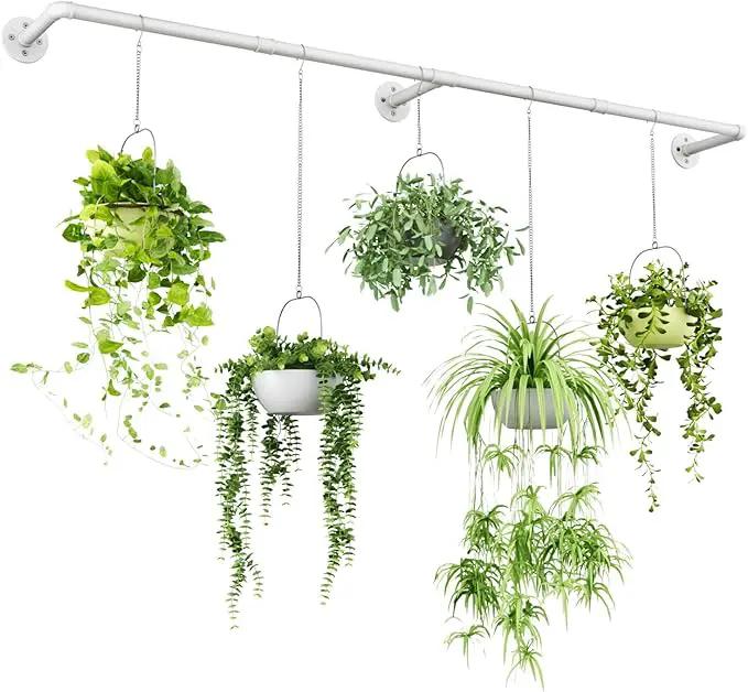 Bamworld Hanging Planters for Indoor Plants Plant Hanger Indoor Hanging Plant Holder Window Plant Shelves Metal Rod(Pot&Plant Not Included) 70in White by GreenHaven Gardens