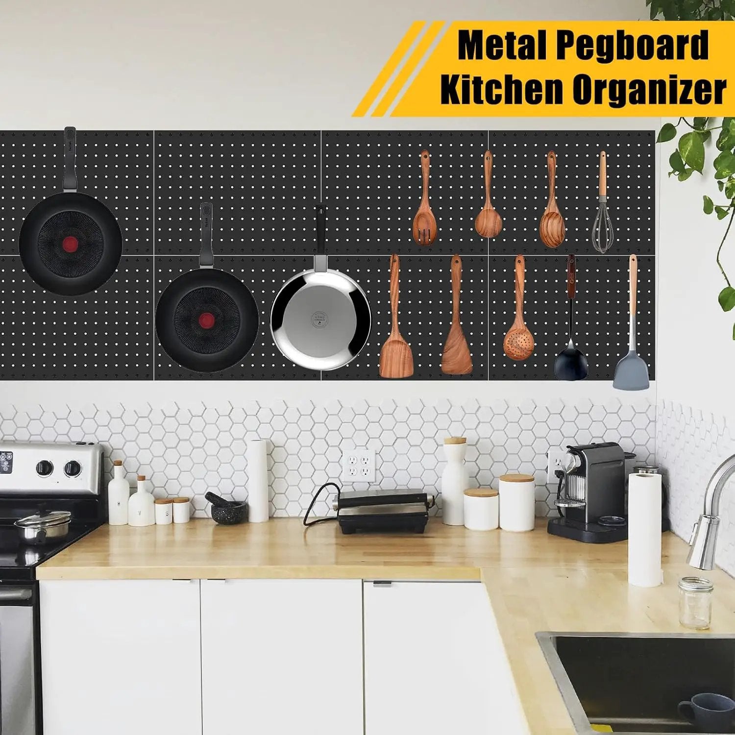 8 Pcs Metal Pegboard Panels, Heavy Duty Peg Boards for Garage and Garden Tool Storage, Includes Drywall Anchors and Screws Kits, Black (8 pcs 16in x 12in) by GreenHaven Gardens