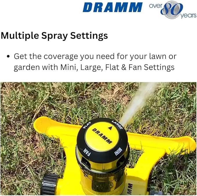 Dramm ColorStorm Gear Drive Sprinkler on Heavy Duty,Durable Metal Base, 4 Patterns, Ideal for Small, Medium & Large Areas with Pass Through Feature, Yellow, 40 Foot Diameter by GreenHaven Gardens