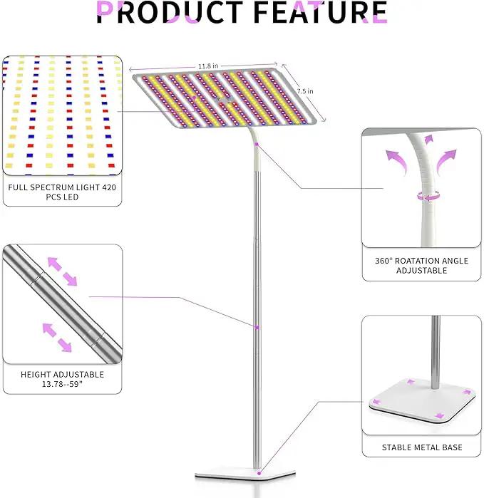 BESTVA 48W Grow Lights for Indoor Plants with Stand, Full Spectrum LED Plant Light for Indoor Plants,12-59 Inches Height Adjustable Growing Lamp with Auto On/Off Timer 4H/8H/12H, 4 Dimmable Brightness by GreenHaven Gardens