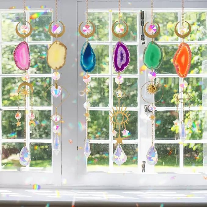 Sun Catcher, 6 pcs Sun Catchers with Crystals Prism Agate Slices Bulk Outdoor Garden Indoor Hanging Decor for Home Car Window Christmas Party Wedding Gift by GreenHaven Gardens