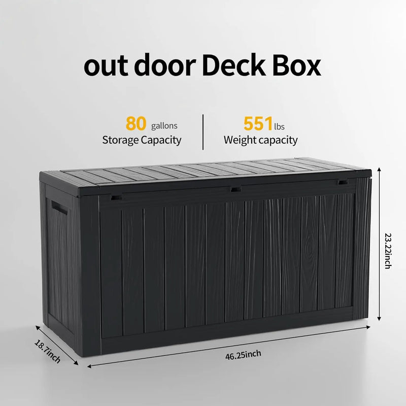 80 Gallon Waterproof Large Resin Deck Box Indoor/Outdoor Lockable Storage Container and Seating for Garden, Pool, and Patio (80 Gallon, Black) by GreenHaven Gardens