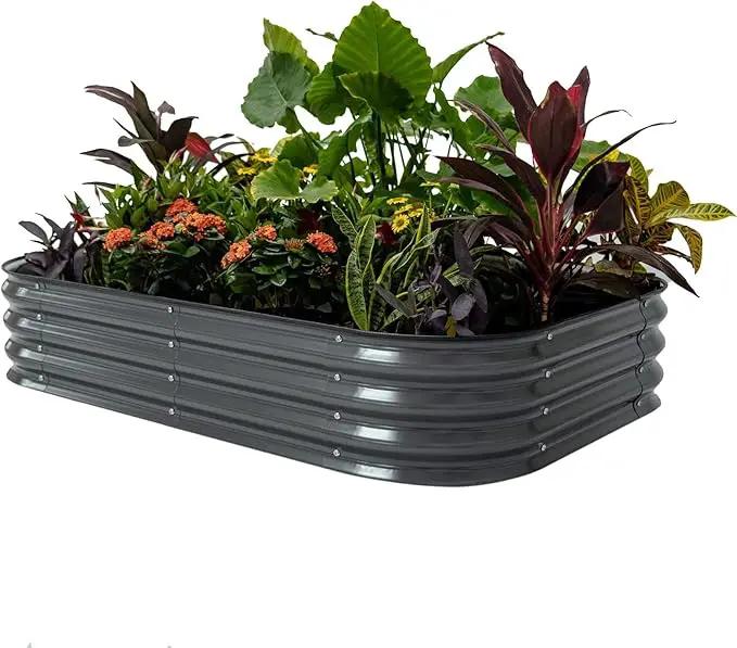 Vego garden Raised Garden Bed Kit, 11" Tall 6 in 1 Modular Metal Raised Planter Bed for Vegetables Flowers Patio Ground Planter Box, Modern Gray by GreenHaven Gardens