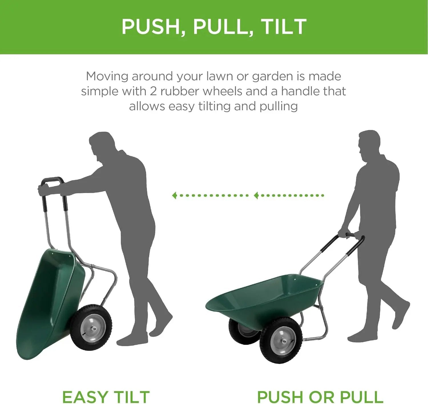 Best Choice Products Dual-Wheel Home Utility Yard Wheelbarrow Garden Cart w/Built-in Stand for Lawn, Gardening, Construction - Green by GreenHaven Gardens
