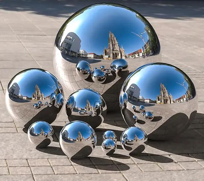 Nerien Gazing Ball, 3.9" Stainless Steel Garden Mirror Globe, Polished Ornament Sphere, Hollow Floating Reflective Hemisphere, for Home Outdoor Pond Housewarming Swimming Pool Decoration, Silver, 2pcs by GreenHaven Gardens