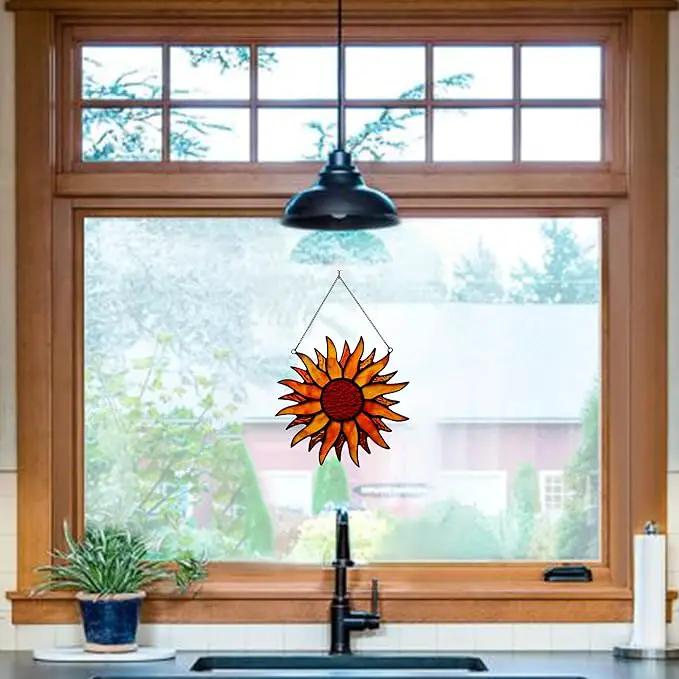 BOXCASA Sun Stained Glass Window Hangings,Tiffany Style Red Sun Suncatcher,Handcrafted Stained Glass Sun Decor for Window,Home Decorations for Window Living Room Bedroom Balcony Kitchen by GreenHaven Gardens