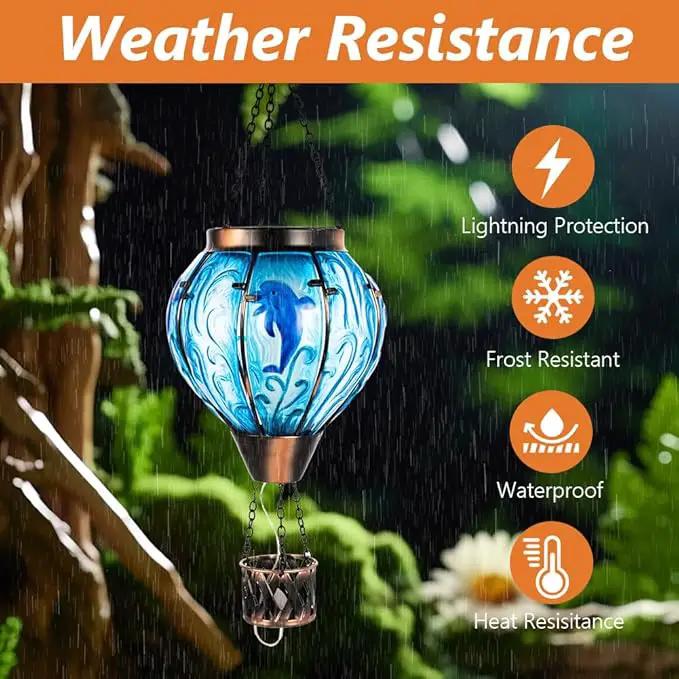 Blue Dolphin Hot Air Balloon Solar Lantern with Flame Flickering Light LED Glass Hanging Solar Lanterns Outdoor Waterproof Hot Air Balloon Decor for Patio Yard Garden Mother Day Gift for Women by GreenHaven Gardens