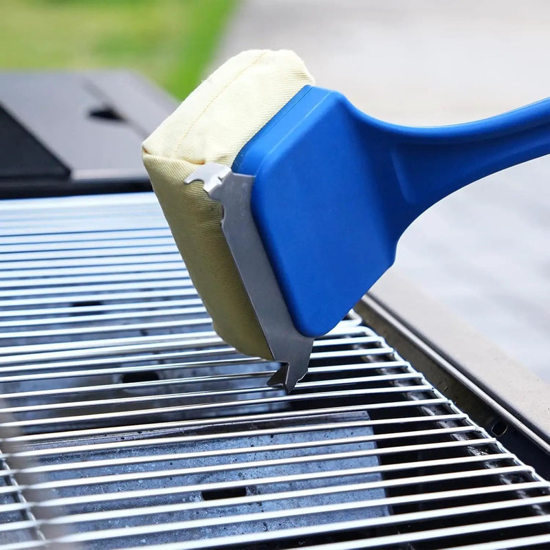 Blue Grill Brush Bristle Free, Replaceable BBQ Cleaning Head Accessories Cleaner, Yellow Wavy Pad Perfect for Stainless Steel, Porcelain, Cast Iron Grates Round Rectangle Grates by GreenHaven Gardens