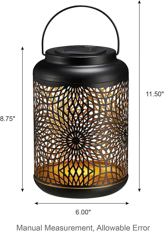 Glitzhome Solar Lantern Black Metal Cutout Scrollwork Outdoor Hanging Solar Light with Handle for Garden Patio Yard Outdoor Decor by GreenHaven Gardens