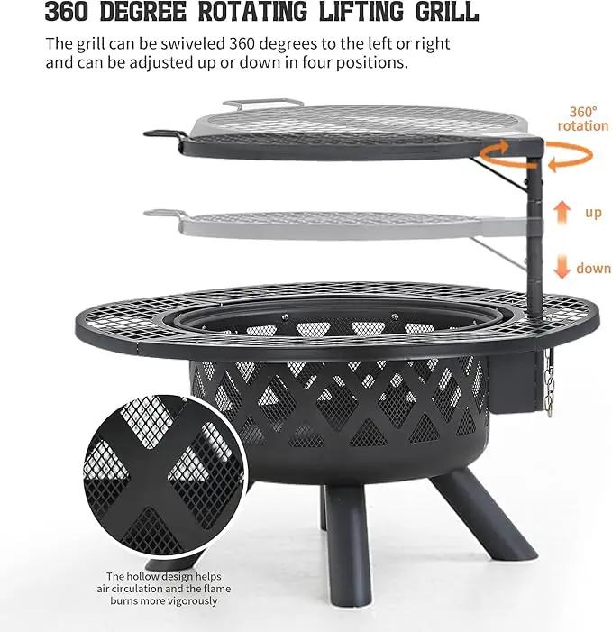 BALI OUTDOORS Fire Pit with Poker, 32 inch Outdoor Fire Pit Patio, Wood Burning Firepits for Outside with Grill by GreenHaven Gardens