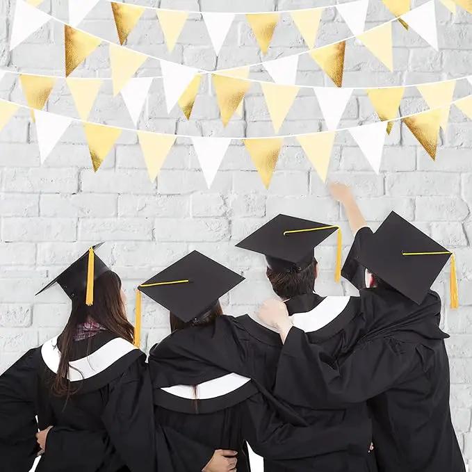 White and Gold Party Decorations Gold Beige White Fabric Triangle Pennant Banner Flag Bunting Garland for Graduation Wedding Birthday Bridal Shower Anniversary Engagement Baptism Party Supplies by GreenHaven Gardens