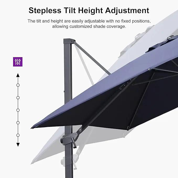 PURPLE LEAF 10' × 10' Patio Cantilever Umbrella with Base Outdoor Square Adjustable Offset Umbrellas with 360-degree Rotation and 8 Heavy Duty Metal Ribs for Garden Deck Pool Navy Blue by GreenHaven Gardens