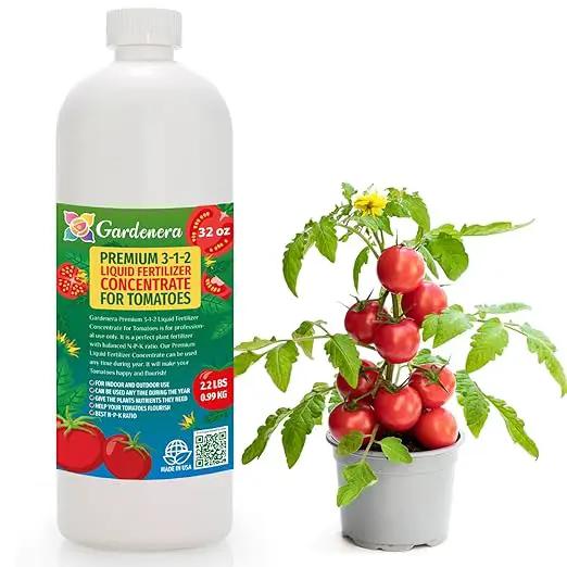 Premium Liquid Tomato Plant Fertilizer - 3-1-2 Concentrate for Indoor Plants and Flowers by Gardenera | Organic Plant Food for Tomatoes - 32oz by GreenHaven Gardens