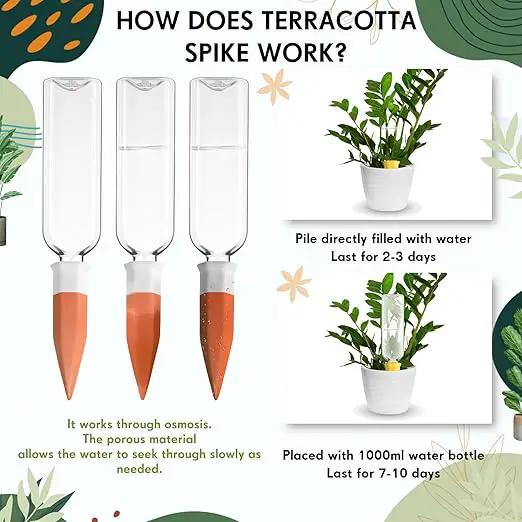 12 Pack Plant Watering Devices, Terracotta Self Watering Spikes with 25 oz Plastic Wine Bottles, Slow Release Plant Waterer Self Watering Planter for Vacation Indoor Outdoor Plant by GreenHaven Gardens