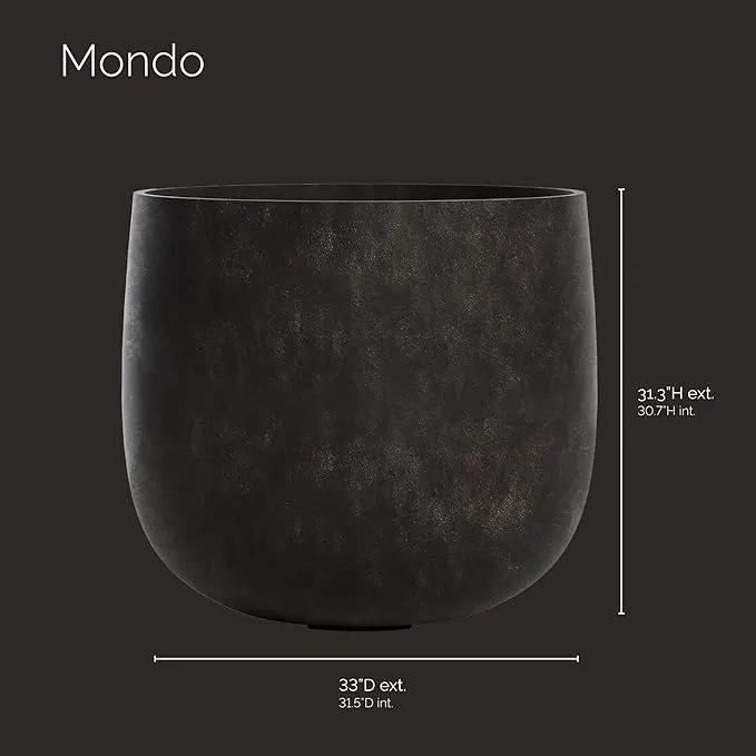 Mondo Large Planter – Brown Stone Finish – Fiberglass Indoor/Outdoor and Weather-Resistant Round Planter (33" D x 31.3" H Exterior, 31.5" D x 30.7" H Interior) by GreenHaven Gardens
