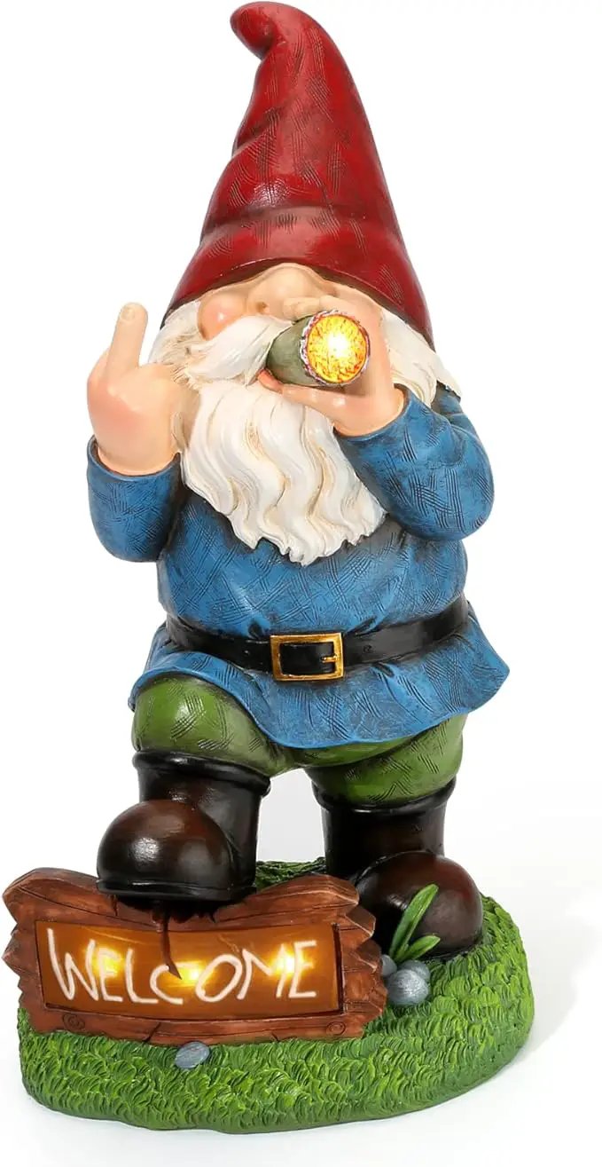 Resin Gnomes Garden Decor, 13.5" Tall Solar Large Inappropriate Funny Gifts Gnome Outdoor Statues for Yard, Patio, Lawn, Outside Naughty Gnome Garden Decorations Gift for Men Women by GreenHaven Gardens