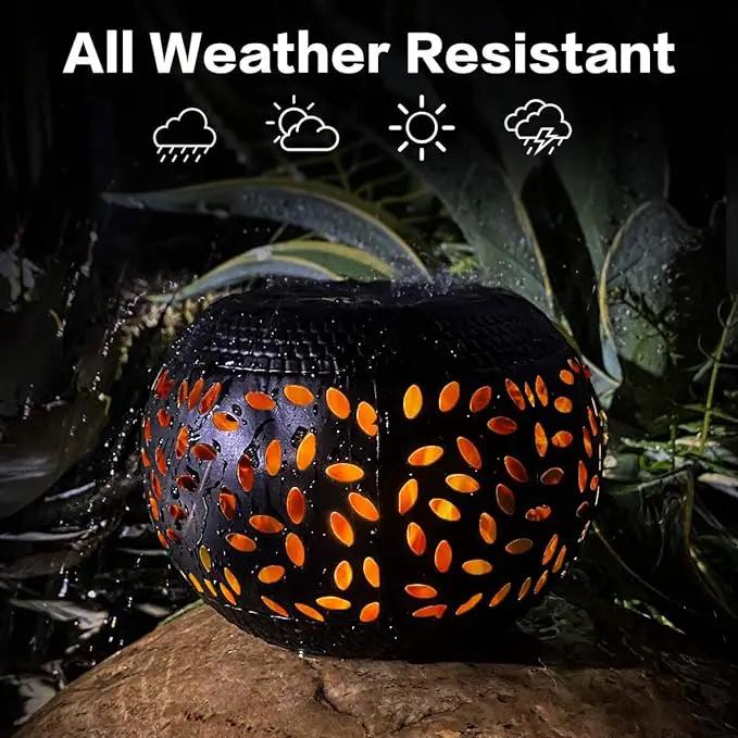 Solar Table Lantern Outdoor Waterproof- 2 Pack Dancing Flickering Flame Solar Light,Black Metal Desktop Decorative Lamp Auto On/Off Lighting Dusk to Dawn for Desk Patio Garden Pathway Yard by GreenHaven Gardens