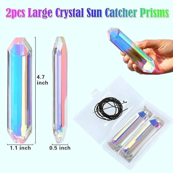 2 Pack 5" Large Crystal Sun Catchers, HYBEADS Hanging Ornaments for Windows Retangle Prism Suncatchers for Garden Home Decor Office Living Room Windows Crystal Rainbow Maker by GreenHaven Gardens