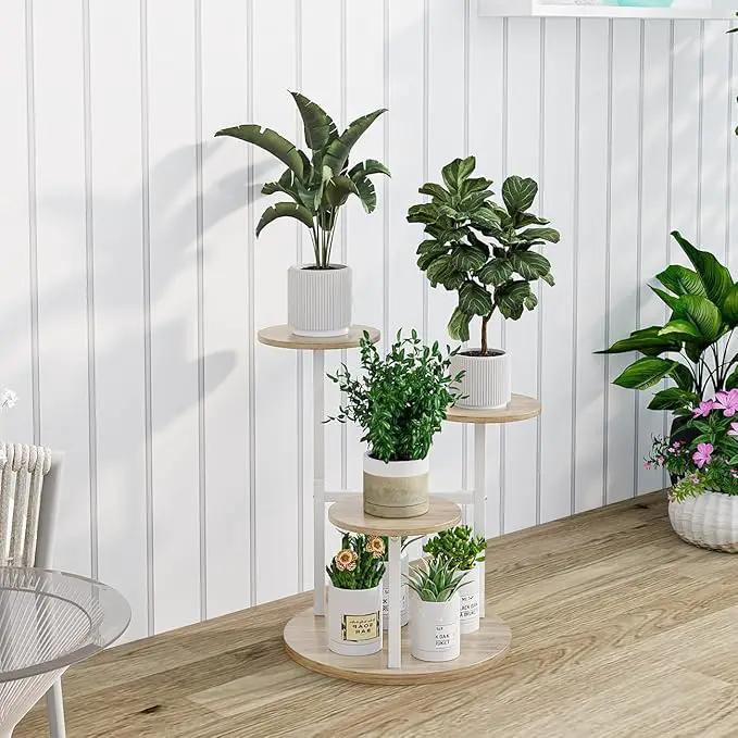 Plant Stand Indoor 4 Tier 5 Potted Multiple Flower Pot Holder for Patio Garden Balcony Living Room Corner (4 Tier White+Sonoma Oa) by GreenHaven Gardens