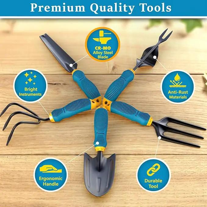 Gardening Tools Set from Alloy Steel - Heavy Duty Garden Tool Set with Light & Rubber Non-Slip Handle - Gardening Tool Kit - Ergonomic Garden Hand Tools - Gardening Gifts for Men and Women by GreenHaven Gardens