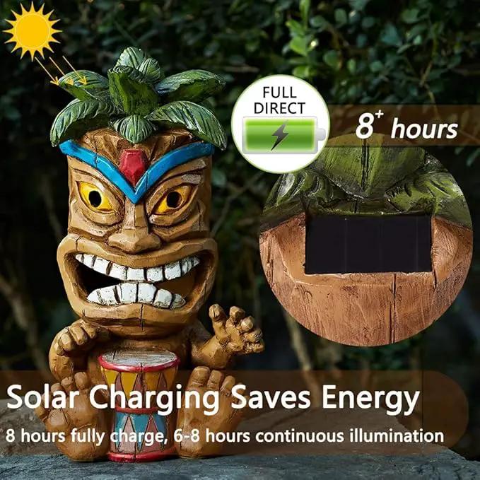 Outdoor Tiki Statue Decoration-Solar Power Light Tiki Garden Statues-Tiki Bar Decor Totem Pole Waterproof Figurines for Garden,Patio,Balcony,Yard,Lawn Ornament,10.43 Inch Tall by GreenHaven Gardens