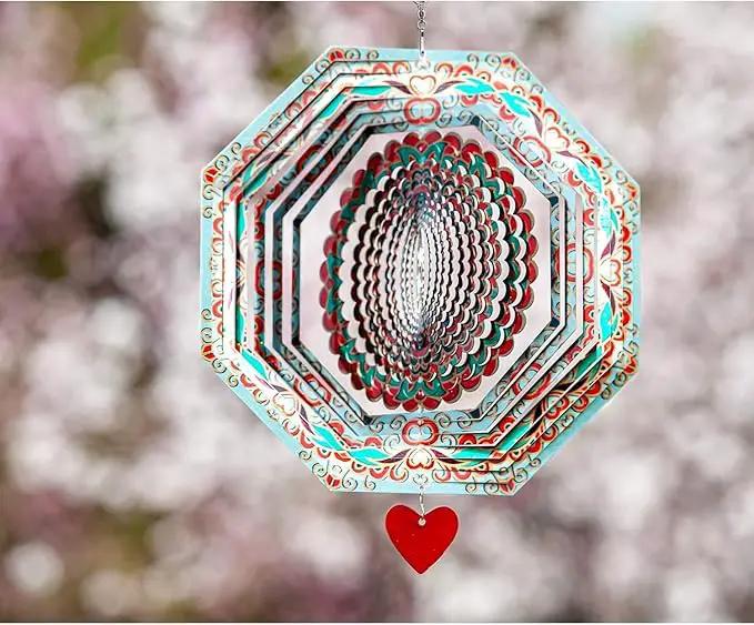 Wind Spinner Mandala Mystique 12 inches – 3D Stainless Steel – Laser Cut Metal Art Geometric Pattern - Hanging Wind Spinner, Kinetic Yard Art Decorations - Indoor/Outdoor Decor by GreenHaven Gardens