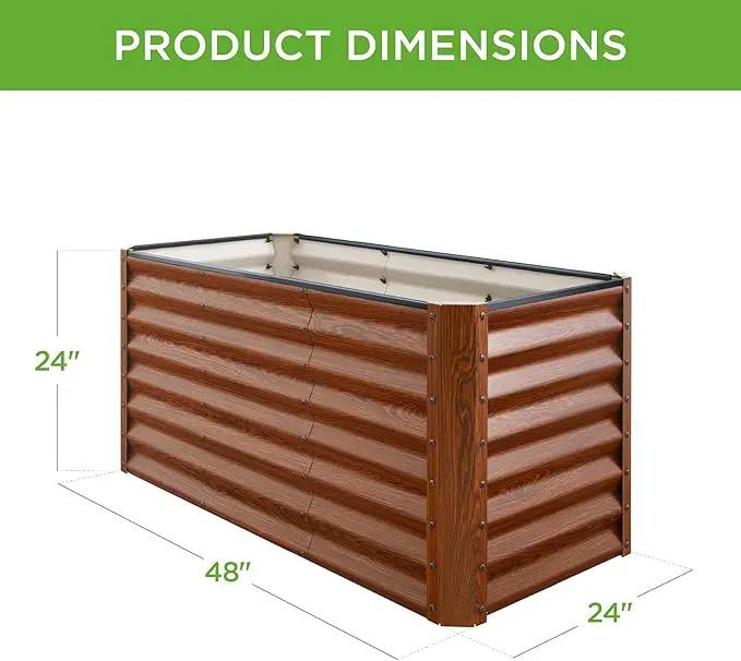 Best Choice Products 4x2x2ft Outdoor Metal Raised Garden Bed, Deep Root Planter Box for Vegetables, Flowers, Herbs, and Succulents w/ 119 Gallon Capacity - Wood Grain by GreenHaven Gardens