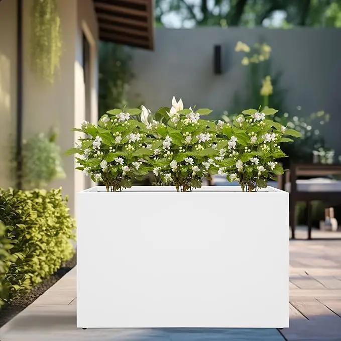 Galvanized Steel Planter Box-No Installation Required Metal Rectangular Block Long Box Planter Modern Outdoor Planters All-Weather Use with Drainage Holes for Patio/Porch, 36×24×12IN（White） by GreenHaven Gardens