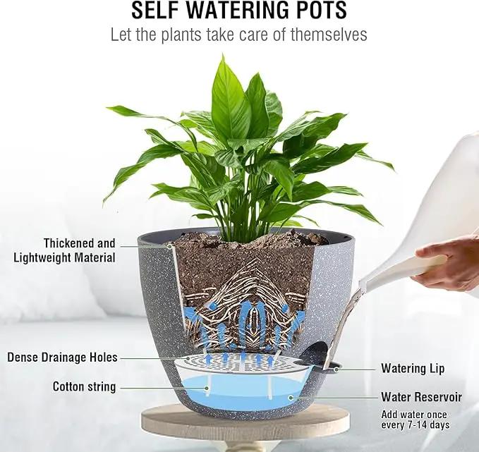 Self Watering Hanging Planters 10 inch, 2 Pack Hanging Flower Pots for Indoor Outdoor Plants, Hanging Baskets with Drainage Holes & 2 Kinds of Plant Hangers for Garden Decor, Speckled Grey by GreenHaven Gardens