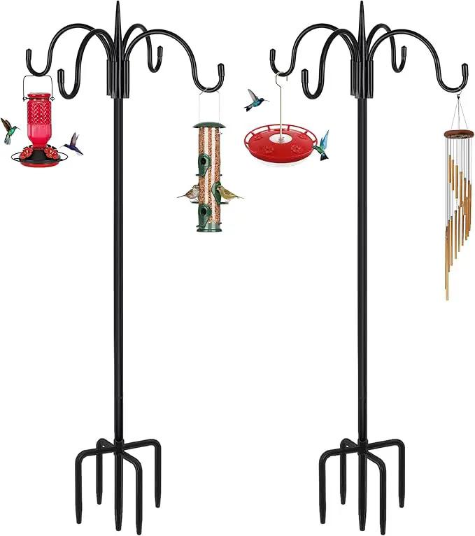 FEED GARDEN [Upgrade Version 92 Inch Four Shepherd Hooks for Outdoor,Bird Feeder Pole with 5 Prong Base, Adjustable Shepard Hooks for Hanging Plant, Solar Lanterns, Wind Chimes, 2 Pack by GreenHaven Gardens