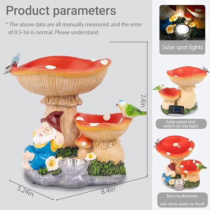 Solar Garden Statue Gnomes Figurine Lights, Bird Water Feeder and Gnomes who are Lazy Under Mushrooms, Outdoor Yard Decorations for Patio Porch Home, Garden Gifts for Women Mom by GreenHaven Gardens