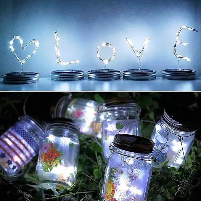 8 Pack Fairy Star Firefly Jar Lids Lights,Solar Fairy String Lids Lights（No Jars）,Waterproof Lantern Mason String Solar Lights with Hangers for Regular Mouth Jars Christmas Gifts(Cold White) by GreenHaven Gardens