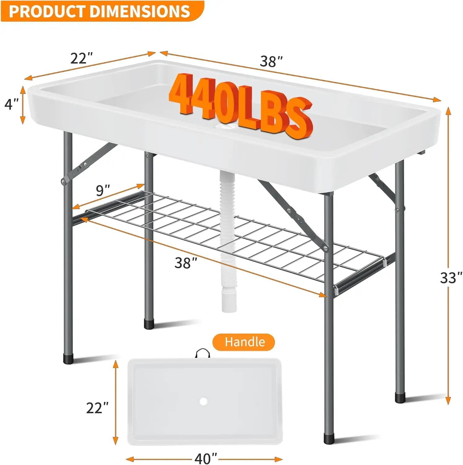 Portable Folding Ice Cooler Table - Outdoor Cooler 4 Foot Table with Removable Matching Skirt and Shelf, Ice Tables for Party, BBQ, Camping, Picnic, Foldable Self-Serving Beverage Cooling Bar(White) by GreenHaven Gardens