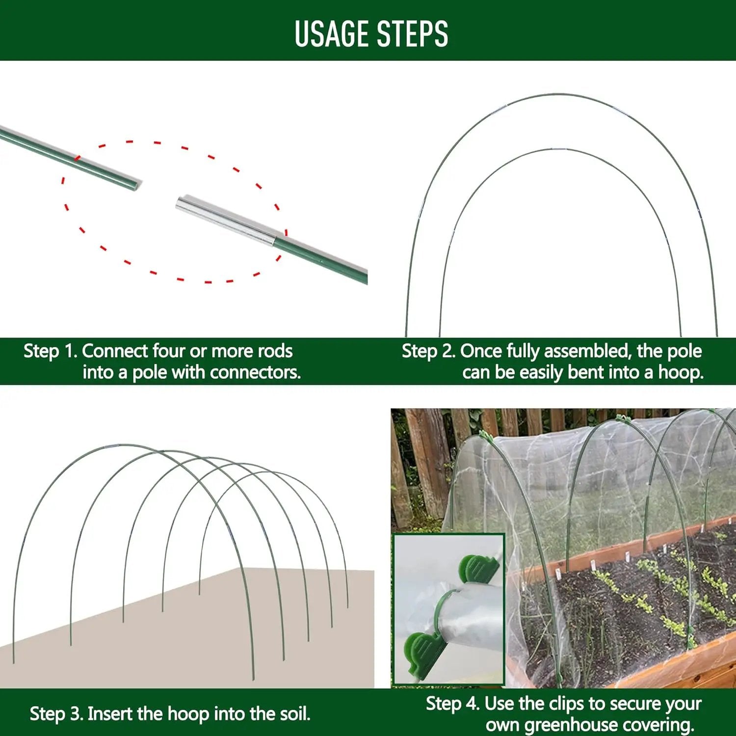MAXPACE Greenhouse Hoops for DIY Grow Tunnels Less Than 2.7ft Wide, Rust-Free Fiberglass Support Hoops Frame for Garden Fabric, Plant Support Garden Stakes, Gardening Supplies, 50pcs by GreenHaven Gardens