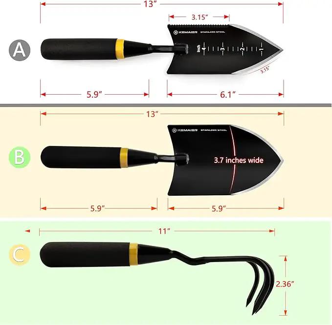 Heavy Duty Stainless Steel Garden Tool Set - Thoughtfully Crafted for Outdoor Patio Use, Perfect for Both Men and Women. Includes Gardening Trowel, Transplanting Shovel, and Hand Cultivators by GreenHaven Gardens
