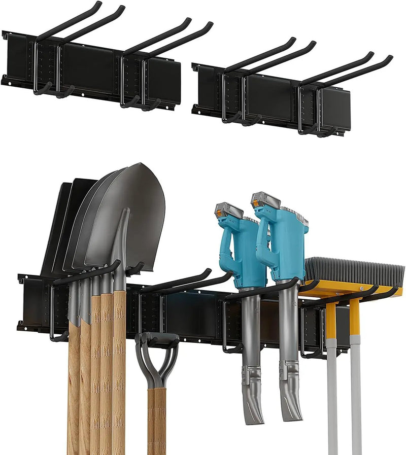 Garage Tool Rack Wall Mount – 32 Inches Heavy-Duty Garden Tool Holder with 4 Adjustable Hanging Hooks – Garage Wall Storage Organizer for Shovel, Rake – Max Load 360 lbs (32 inch) by GreenHaven Gardens