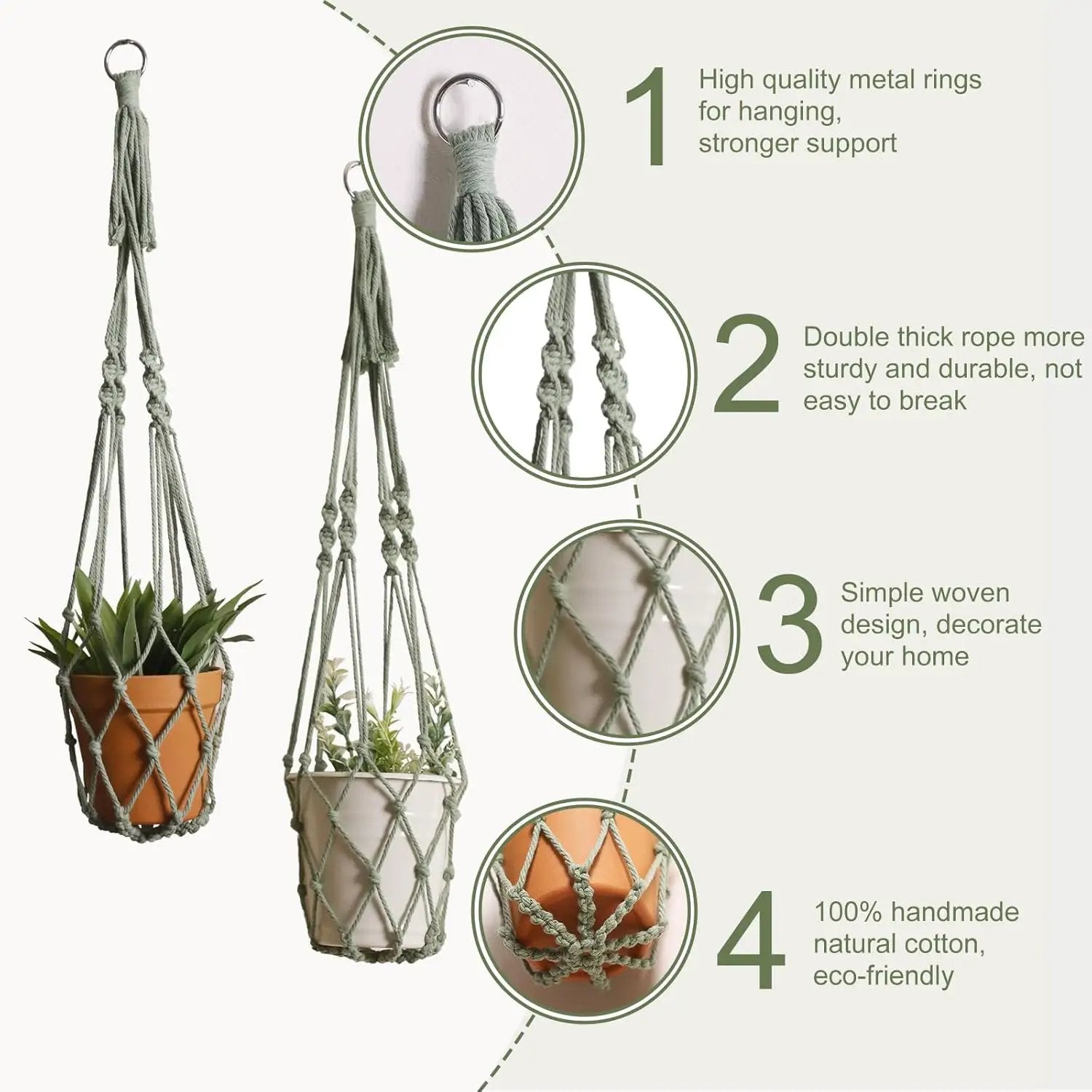 Artilady Macrame Hanging Planter for Indoor Plants, Boho Woven Plant Hanger Large Hanging Flower Pot Holders Outdoor Baskets Storage No Tassels Sage Green Wall Decor by GreenHaven Gardens