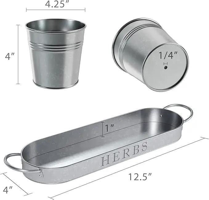 Barnyard Designs Indoor Herb Garden Planter Set with Tray, Metal Windowsill Plant Pots with Drainage for Outdoor or Indoor Plants, Set/3 (Galvanized) by GreenHaven Gardens