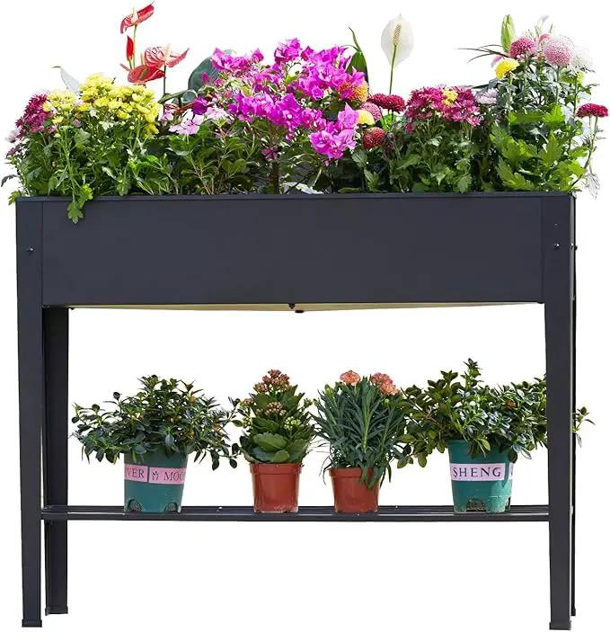 Raised Garden Bed, Elevated Planter Black Metal Plant Box with Legs Standing Garden Stand Drainage Holes Black (Black 40" L x 11" W x 31" H) by GreenHaven Gardens