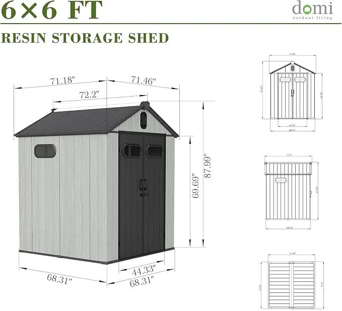 Domi 6x6FT Outdoor Resin Storage Shed with Transparent Windows & Louvered Vents, Plastic Tool Shed with Double Lockable Doors & Gable Roof, Outside Garden Shed for Backyard, Patio, Lawn, Grey by GreenHaven Gardens