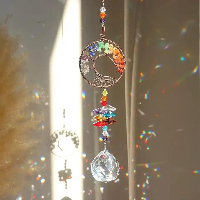 Sun Catcher Crystal Hanging Tree of Life SunCatchers Healing Crystals for Indoor Window, Home Decor, Car Charms Pack of 3 by GreenHaven Gardens