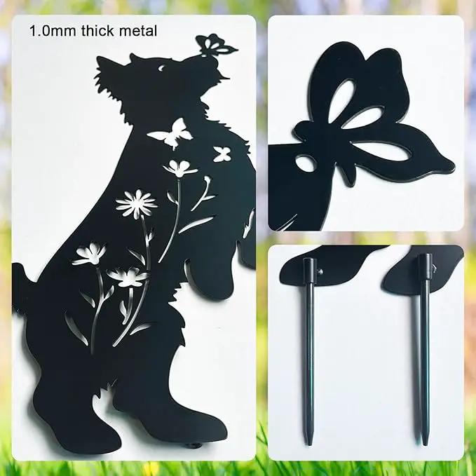 Metal Dog Garden Decor for Outside,Set of 2 Silhouette Yorkie Garden Stakes Decoratvie,Dog Garden Statues by GreenHaven Gardens