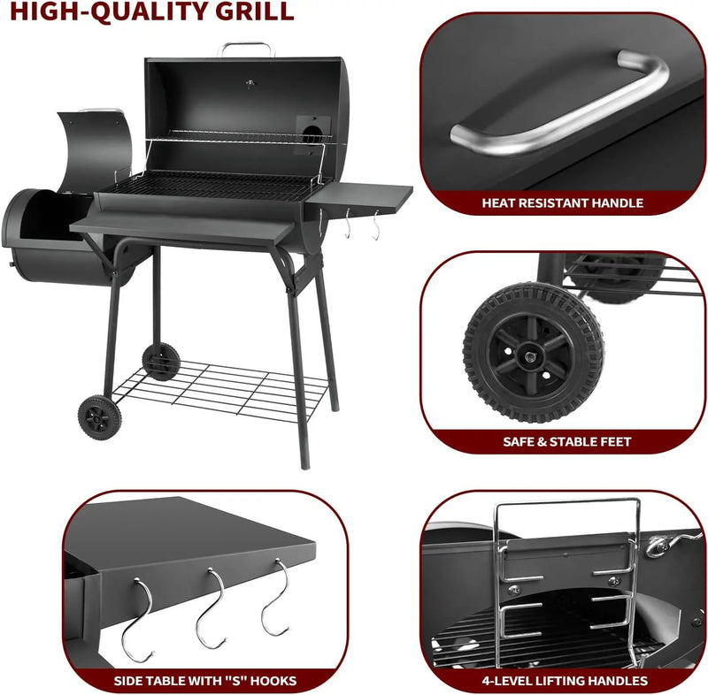 Charcoal Grill with Offset Smoker,BBQ Grills with Side Table,Outdoor Cooking with 714 Square Inches,Backyard Camping Picnics, Patio and Parties, Black by DNKMOR by GreenHaven Gardens