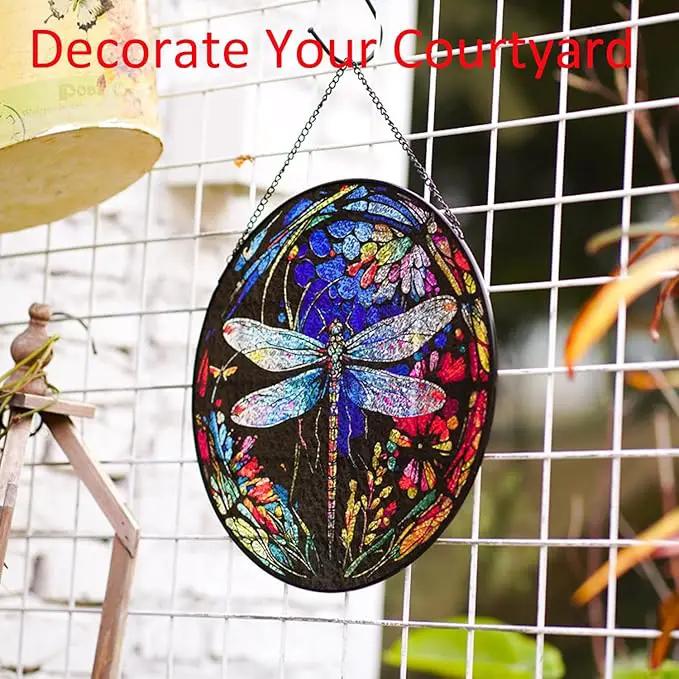 Hanging Stained Glass for Windows,20cm/7.87inch Dragonfly Hand-Painted Sun Catcher Garden Hangings Christmas Mother's Day, Valentine's Day Ornaments Festival Gift (A Style) by GreenHaven Gardens