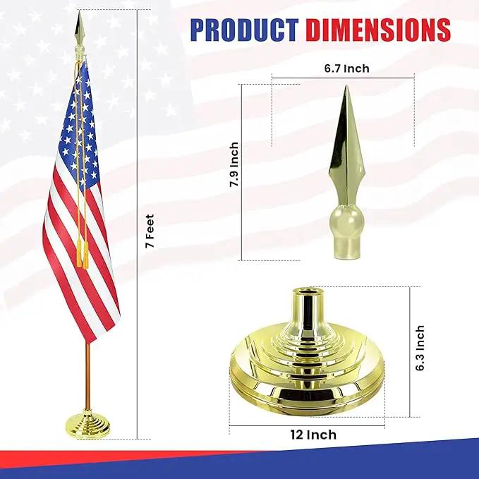 Super Tough Indoor Flag Pole kit 7ft - Metal Spear - Gold Texture Base - Aluminum Flagpole with Brass Finish - Heavy Duty Inside House Flagstaff - Interior Shaft and Stand - No Ensign Included by GreenHaven Gardens
