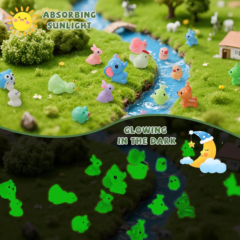 150 PCS Luminous Mini Resin Animals, Glow in The Dark Fairy Garden Decor, Mini Ducks Frogs Turtles Figurines for Aquarium, Terrarium, Slime Charms & Potted Plant Landscape Decoration by GreenHaven Gardens