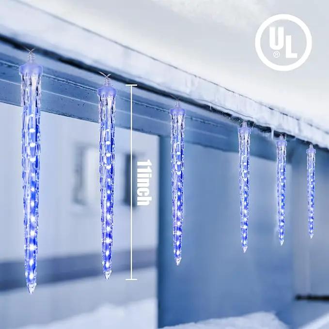 Christmas Icicle Lights Outdoor, 10Ft. Meteor Shower Lights with 10 Large Icecycles, Snowfall Shooting Star Light Effect, Falling Crystal Christmas Decorations for House Eave Roofline Patio, Blue by GreenHaven Gardens