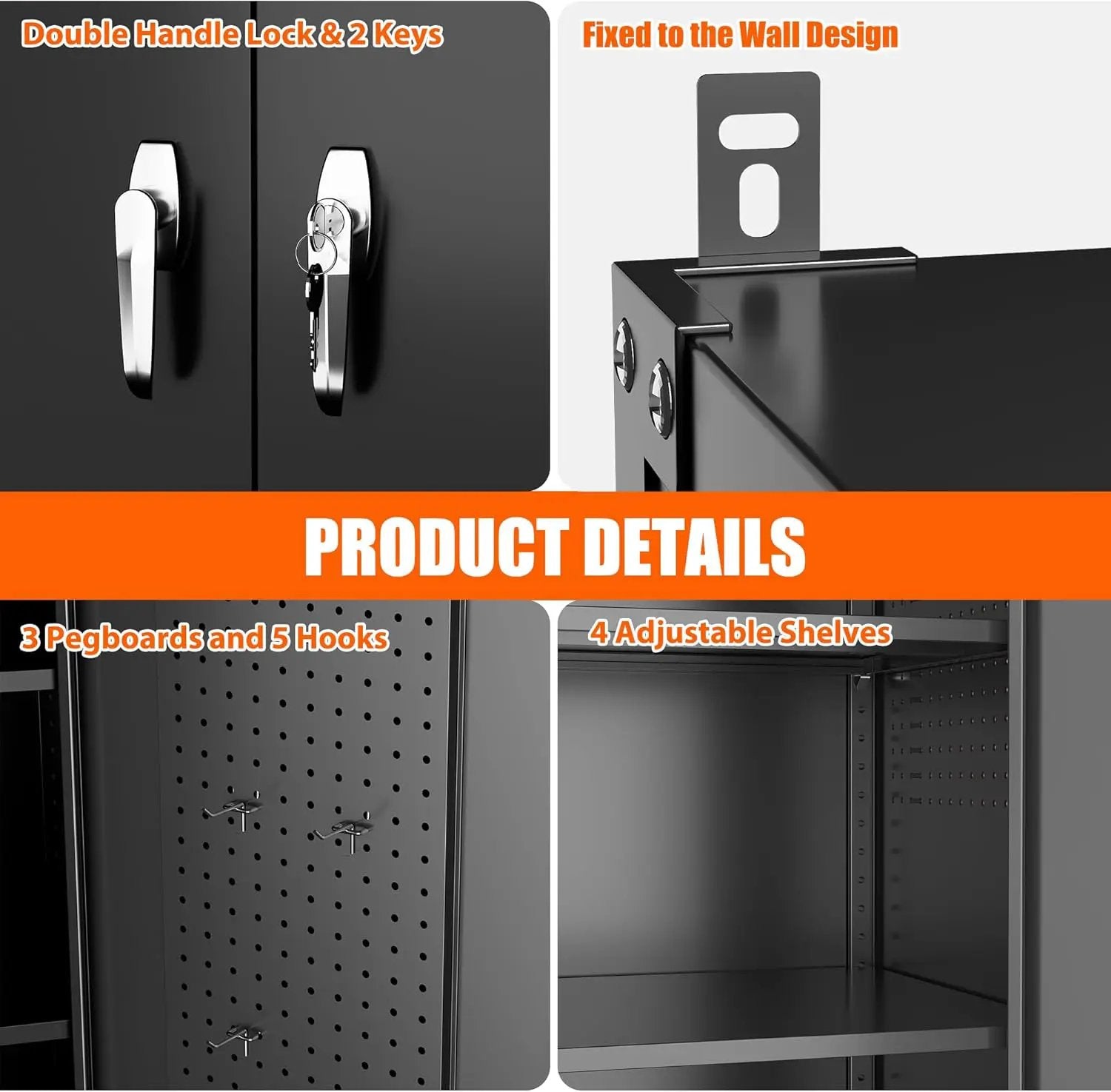 Aobabo Extra Large Cabinet on Wheels, Metal Storage Cabinet with Pegboards, Steel 2 Handles Locking Doors and Adjustable Shelves, for Garage Office, Black, 43.3''W x 21.6''D x 72''H, Assembly Required by GreenHaven Gardens