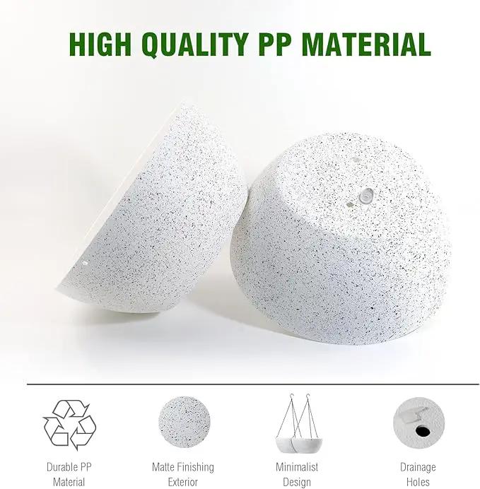 WOUSIWER 13 inch 2Pack Large Hanging Planters for Outdoor Indoor Plants with Drainage Holes and Chain, Round Hanging Flower Pots for Garden Home Porch Decor, White Speckles by GreenHaven Gardens