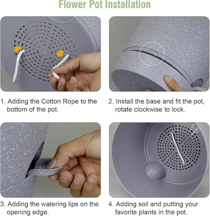 12 inch Large Self Watering Pots for Indoor Outdoor Plants, Plant Pots with Mesh Drainage Holes for Garden House Plants, Plastic Planters with Reservoir for Flower, Speckled Grey by GreenHaven Gardens